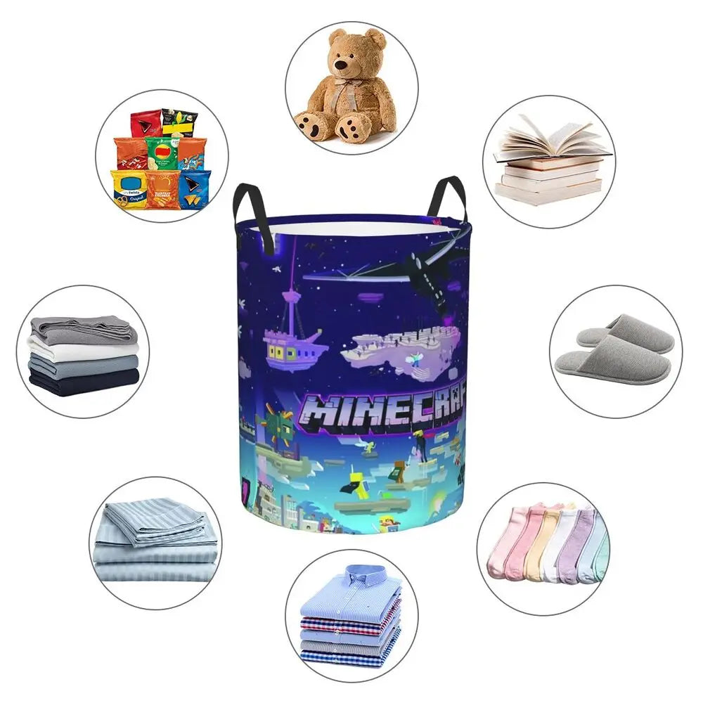 Custom Anime Game Mine C-Crafts Cartoon Laundry Hamper Large Clothes Storage Basket Toy Bin Organizer for Kids