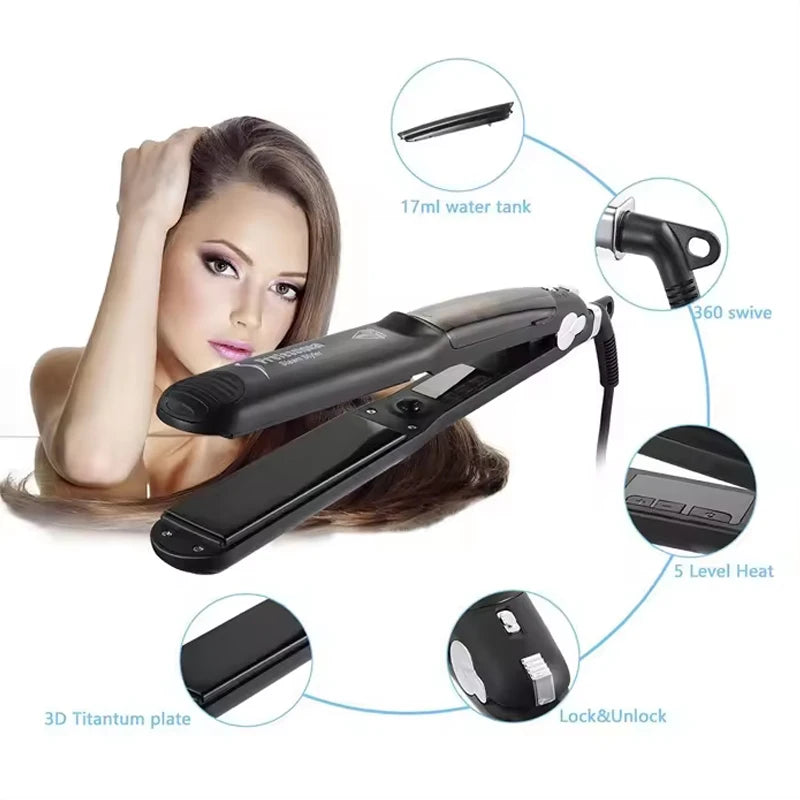 Professional Steam Hair Straightener Ceramic Vapor Hair Flat Iron Straightening Iron Curler Steamer Hair Styling Tool
