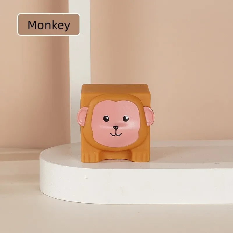 Cute Animals Blocks Toy Silicone Toys Rubber Months Cube 3D Sensory Kids Bath Touch 6 Pcs Grasp Stacking