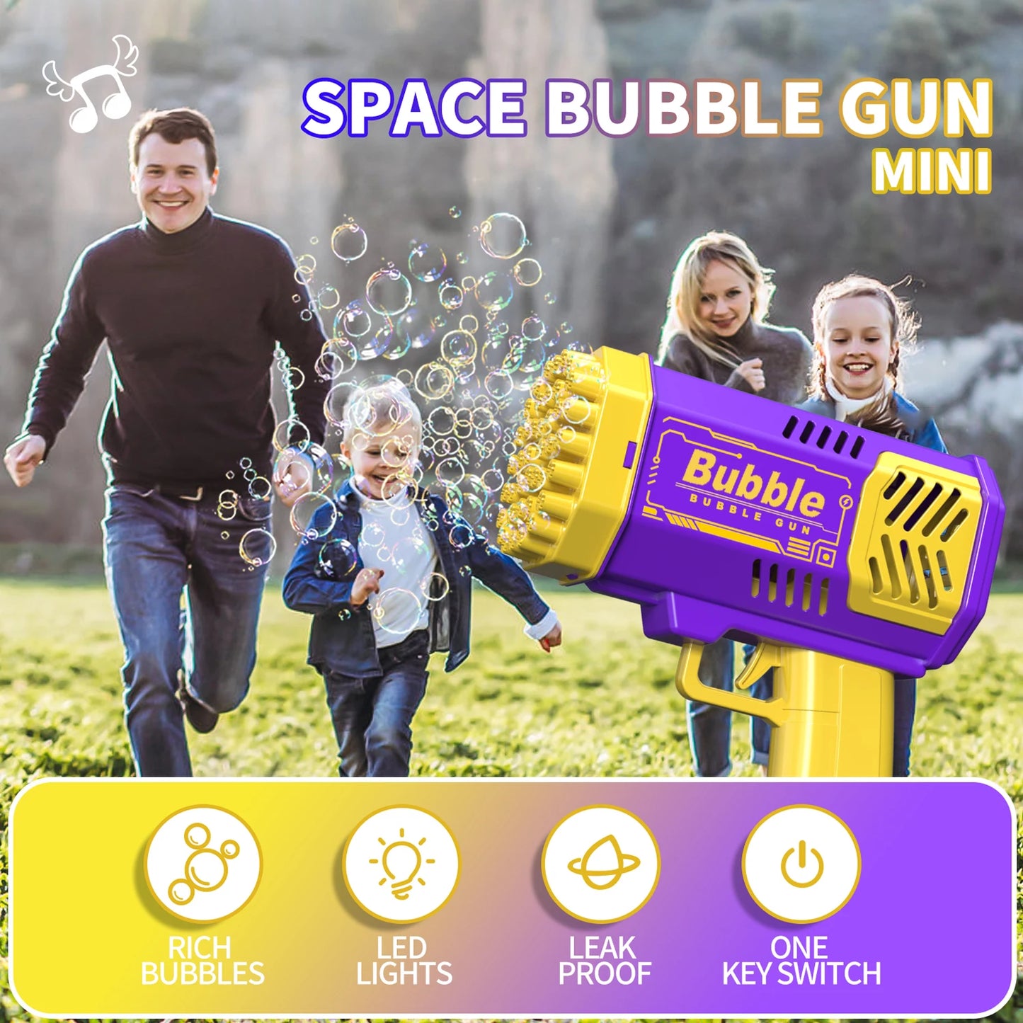 One Pack Of Children's 40 Holes Rocket Launcher Handheld Portable Electric Automatic Bubble Gun LED Light For Boys And Girls