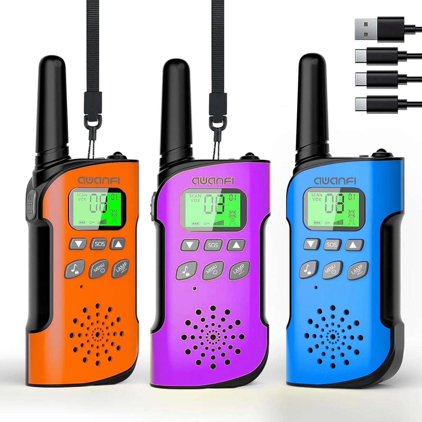 (Not For AU/JP/BR/NZ/BY/TH/UA/AO) 2/3/4 pcs Walkie Talkie Adults & Kids, Long Range/Rechargeable/1000mAh/Lanyards/Flashlight/SOS
