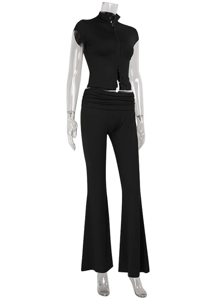 Casual Sheath Women Suit Fashion Sexy Street Short Sleeves Hollow Out 2 Pieces (Tops+Long Pant) Matching Sets Female Tracksuit