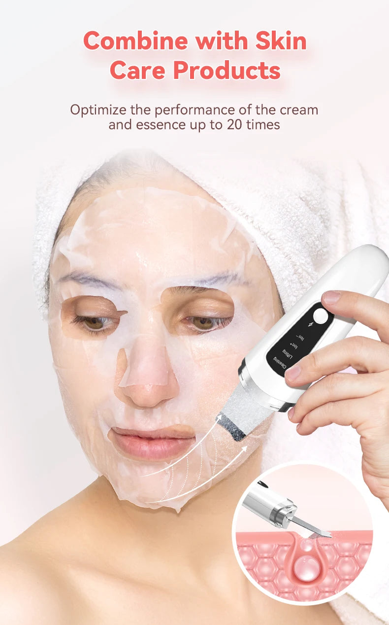 Ultrasonic Skin Scrubber Face Spatula Facial Skin Exfoliator Scraper and Blackhead Remover Pore Cleaner Facial Deep Cleansing