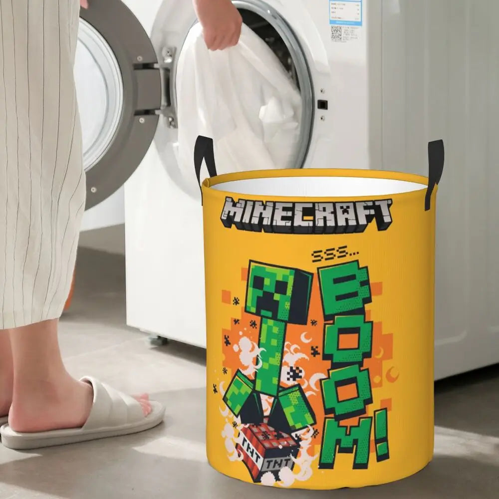 Custom Anime Game Mine C-Crafts Cartoon Laundry Hamper Large Clothes Storage Basket Toy Bin Organizer for Kids