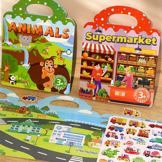 1 Book Jelly Sticker Book Quiet Book DIY Fun for Children's Scene Stickers Repeatedly Paste Puzzle Sticker Book