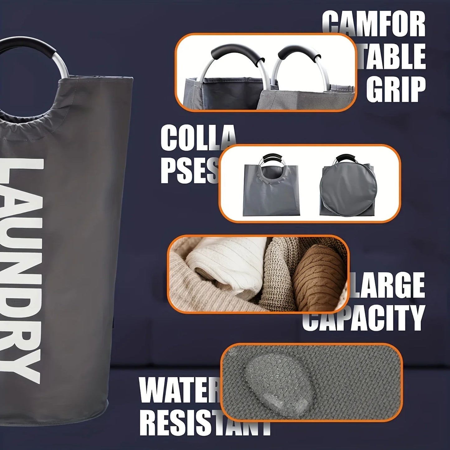 Extra-Large Waterproof Laundry Basket with Padded Handle - Foldable, Multi-Purpose Storage for Bathroom, Laundry Room, Balcony