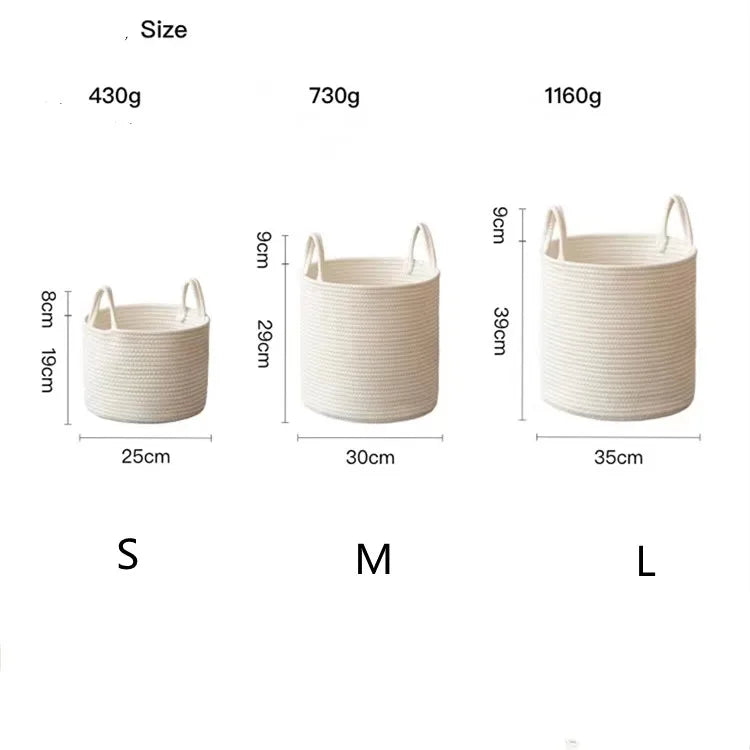 Solid White Laundry Basket Home Organization And Storage Baby Children Toy Storage Baskets Cotton Rope Woven Sundries Organizer