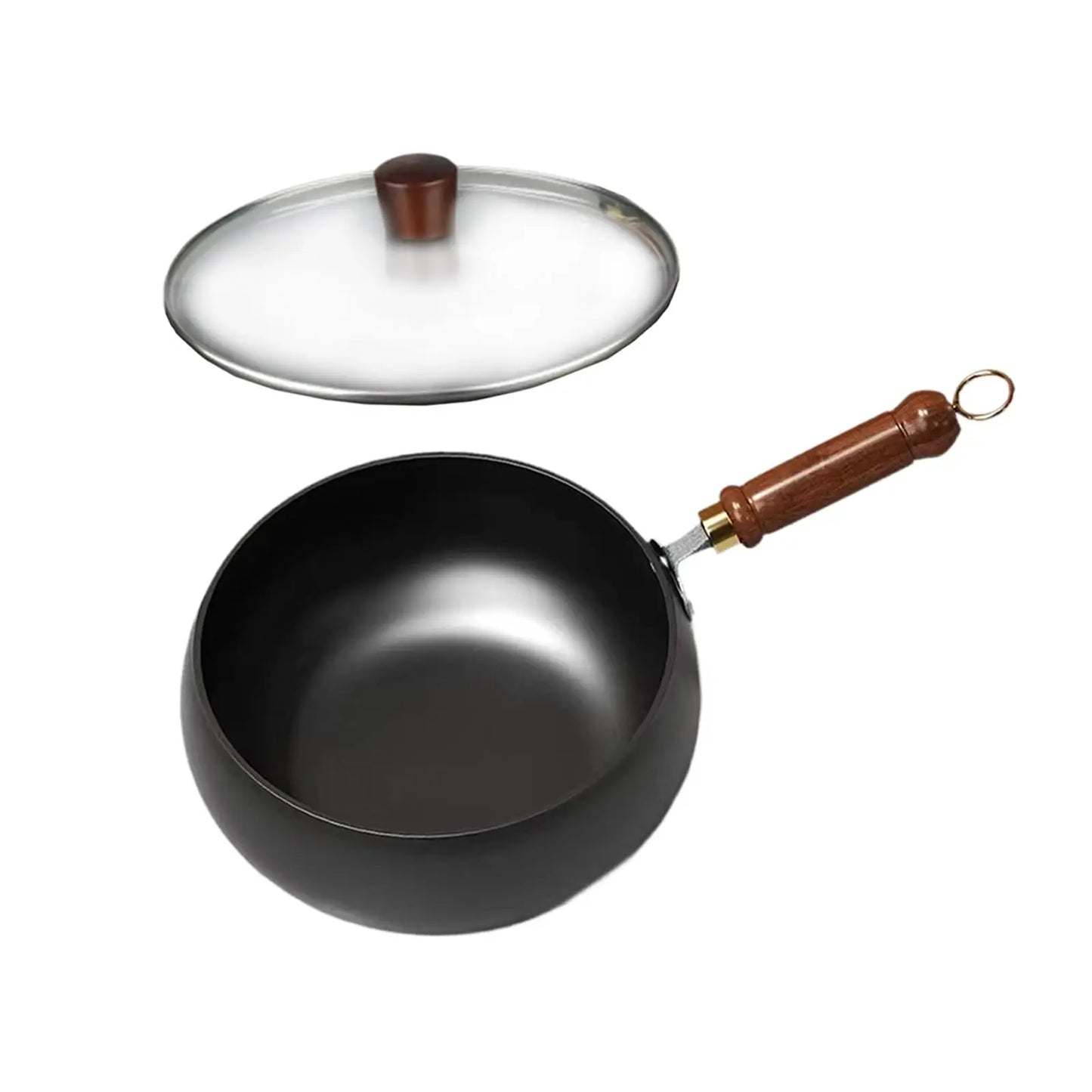 Nonstick Wok No Coating Gas Boiling Stir Fry Pan for Restaurant Camping Home Frying Pan Iron Wok with Wood Handle