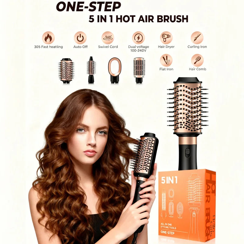 5-in-1 Multifunctional Hair Styling Tools, Hot Air Brush, Hair Dryer, Straightening Brush, Hair Curler, Straightening Brush,220V