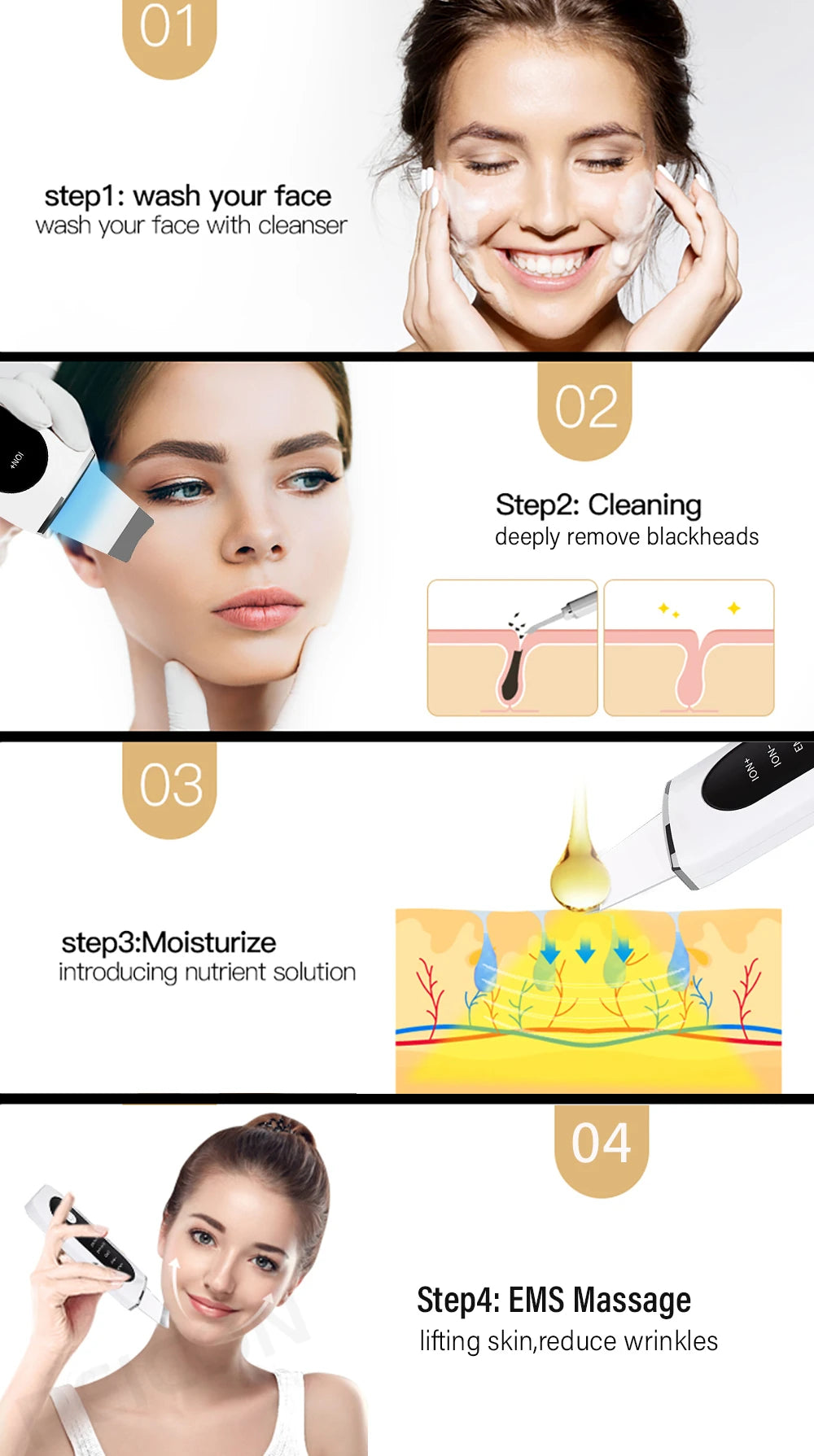 Ultrasonic Skin Scrubber Ultrasonic Deep Face Cleaning Peeling Blackhead Remover Facial Shovel Cleanser Lifting Skin Care