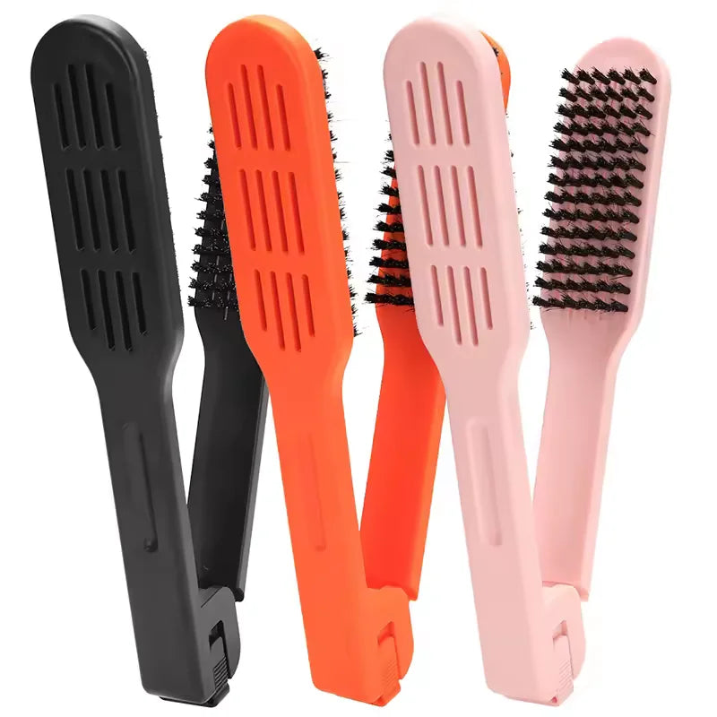 Double Sided Ceramic Hair Straightener Comb & Styling Brush Natural Wood 2 in 1 Styling Tool for Women