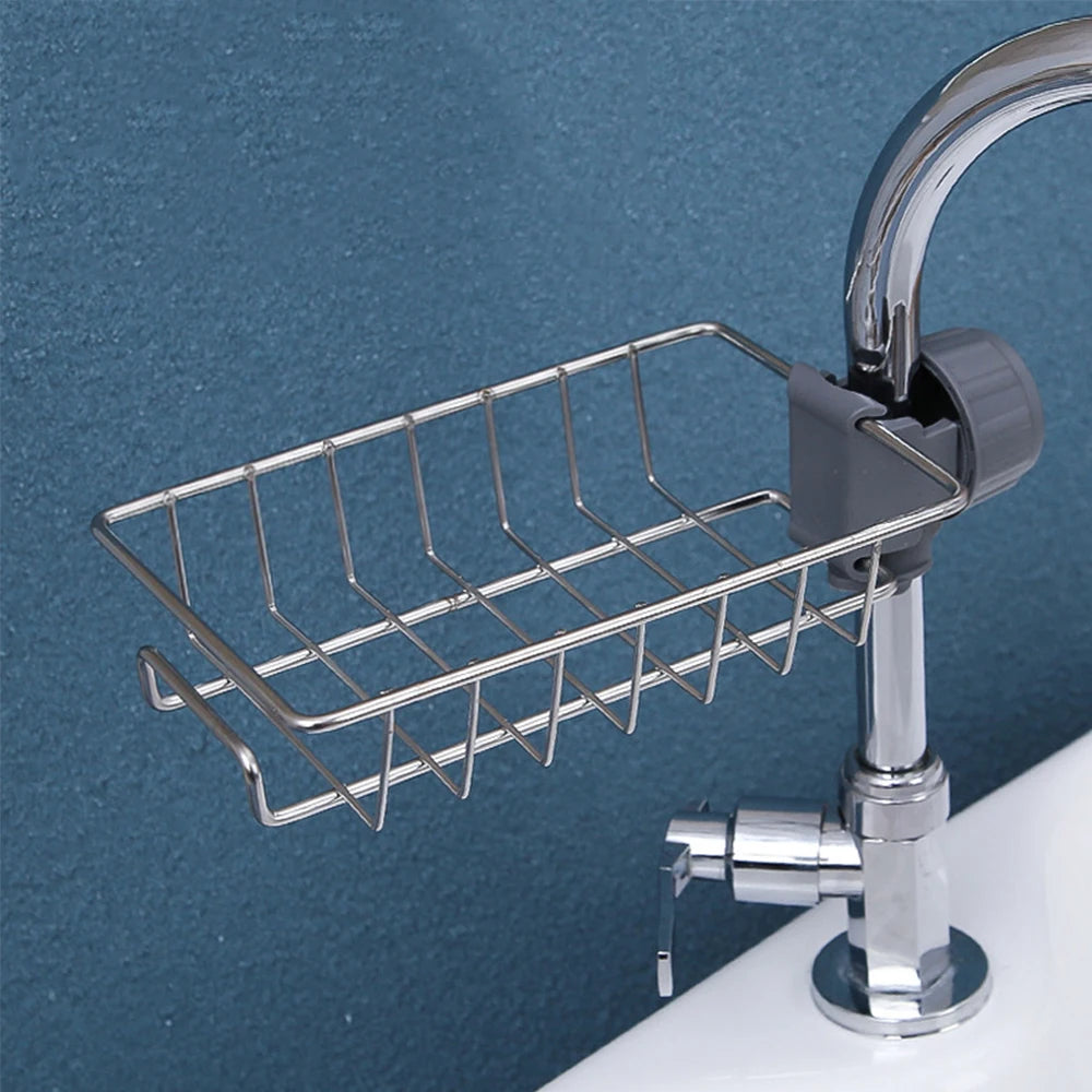 1PC Kitchen Sink Drain Holder Adjustable Height Flexible and Rotatable Hanging Faucet Rack  Suitable for Soap Sponges Brushes