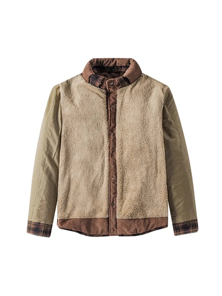 Mens Cotton Jacket Autumn Winter 2025 Check Print Warm Casual Business Office Lapel Coat Man Middle-aged Elderly Cotton Clothes