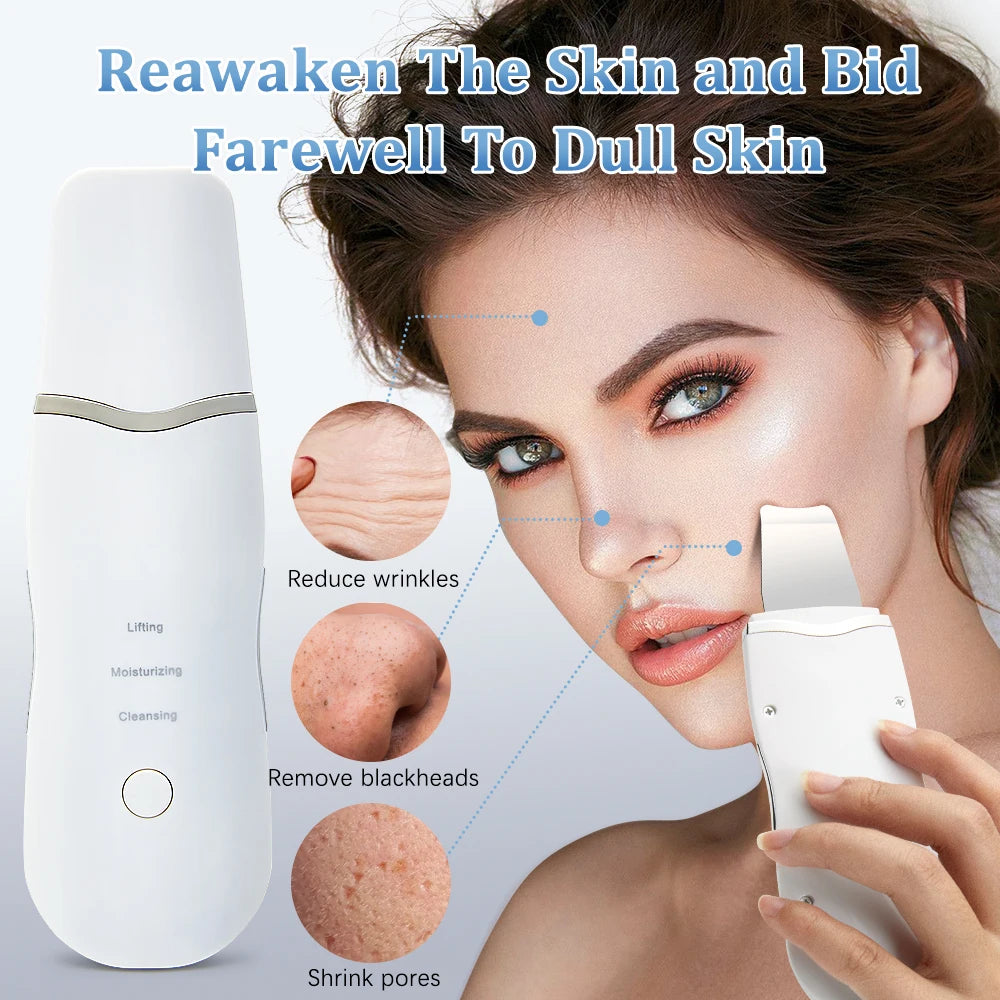 With Box Ultrasonic Skin Scrubber Vibration Face Spatula Peeling Blackhead Remover Facial Lifting Cleansing Ultrasonic Skin Care