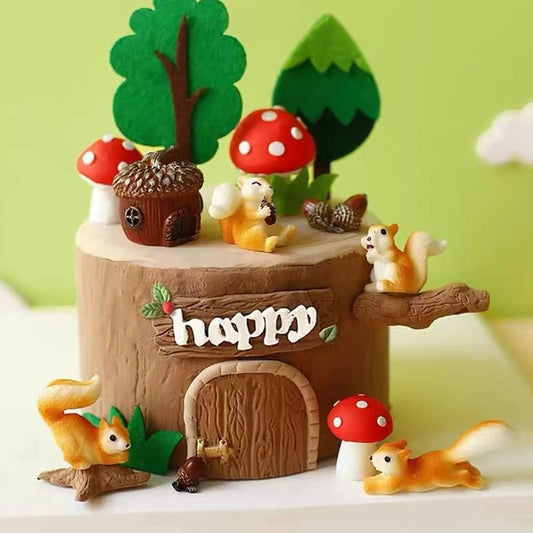 15 PCS Woodland Animals Party Supplies Squirrel cake topper Woodland Animals Cake Decoration Woodland Baby Shower Decorations