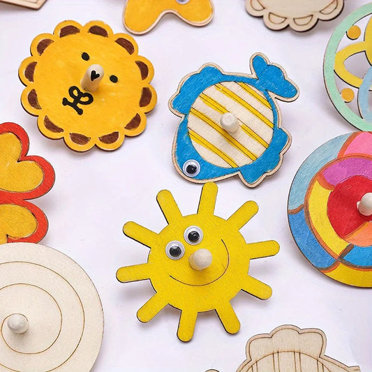 Wooden Spinning Top Craft Kit, Painting and Crafting with Wooden Art Materials, Holiday Gift Spinner