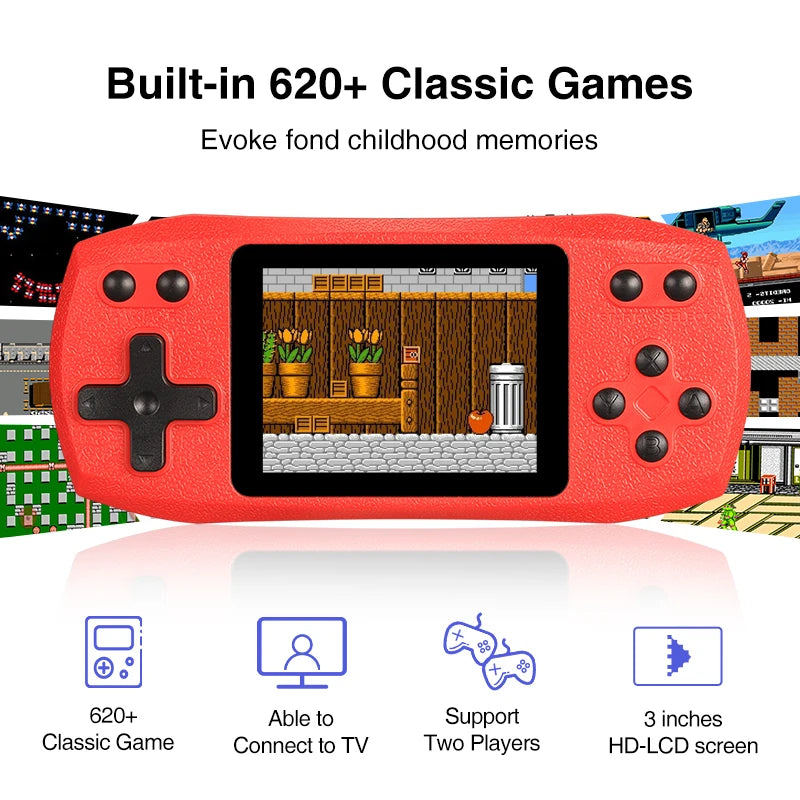 2.4 Inch Retro Video Game Console Built in 620 Classic Games Portable Handheld Game Player Rechargeable Console AV Ouput