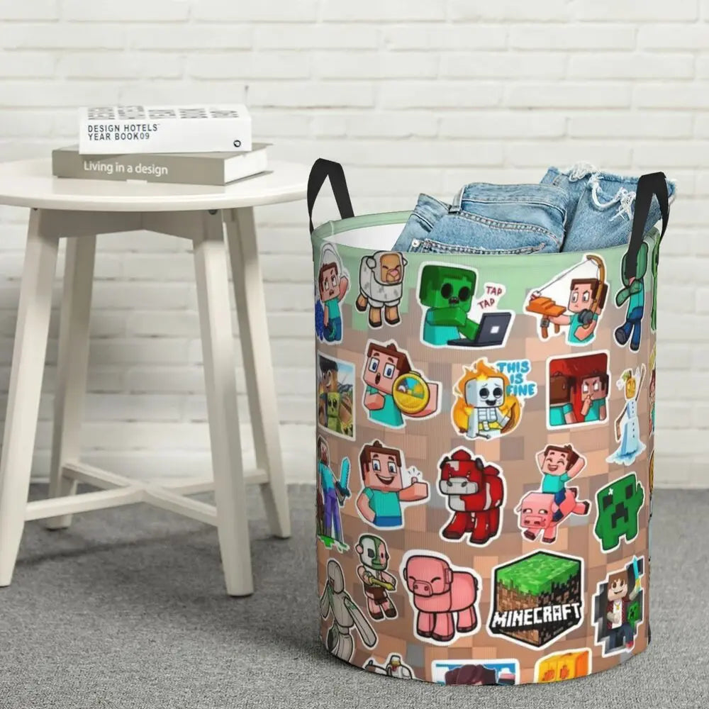 Custom Anime Game Mine C-Crafts Cartoon Laundry Hamper Large Clothes Storage Basket Toy Bin Organizer for Kids