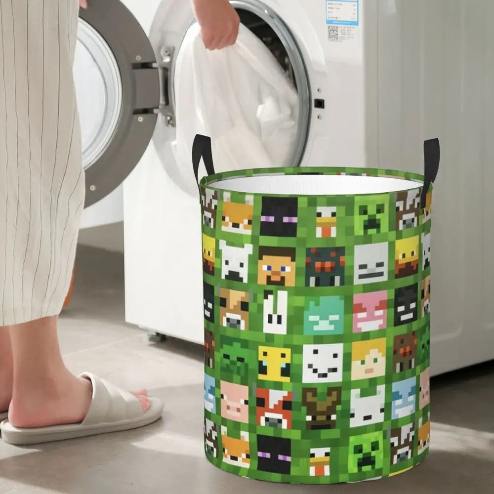 Custom Anime Game Mine C-Crafts Cartoon Laundry Hamper Large Clothes Storage Basket Toy Bin Organizer for Kids
