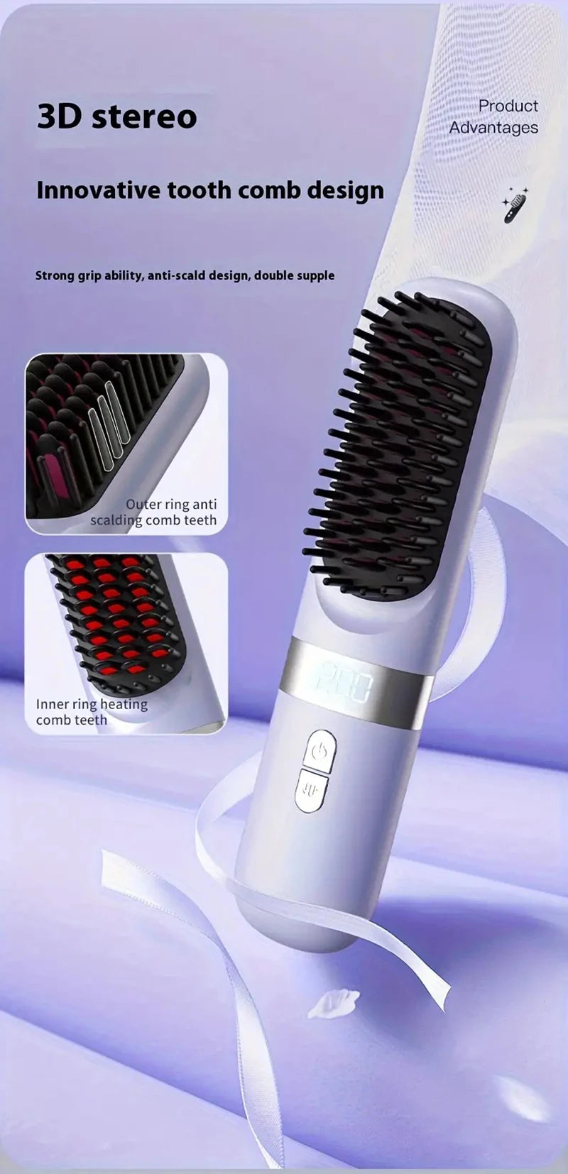 2025 Electric Hot Comb Multifunctional Wireless Straight Hair Straightener Negative Ion Anti-Scalding Straightening Brush New