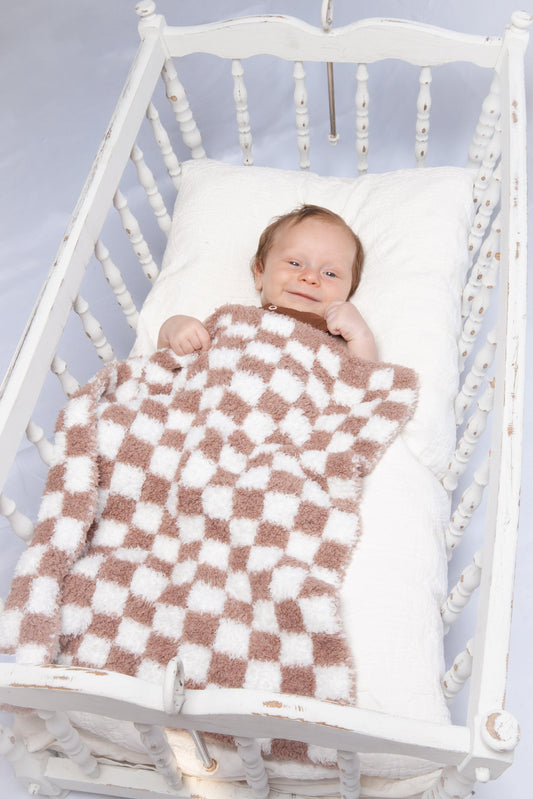 Chocolate Milk & White Check Print Lovey