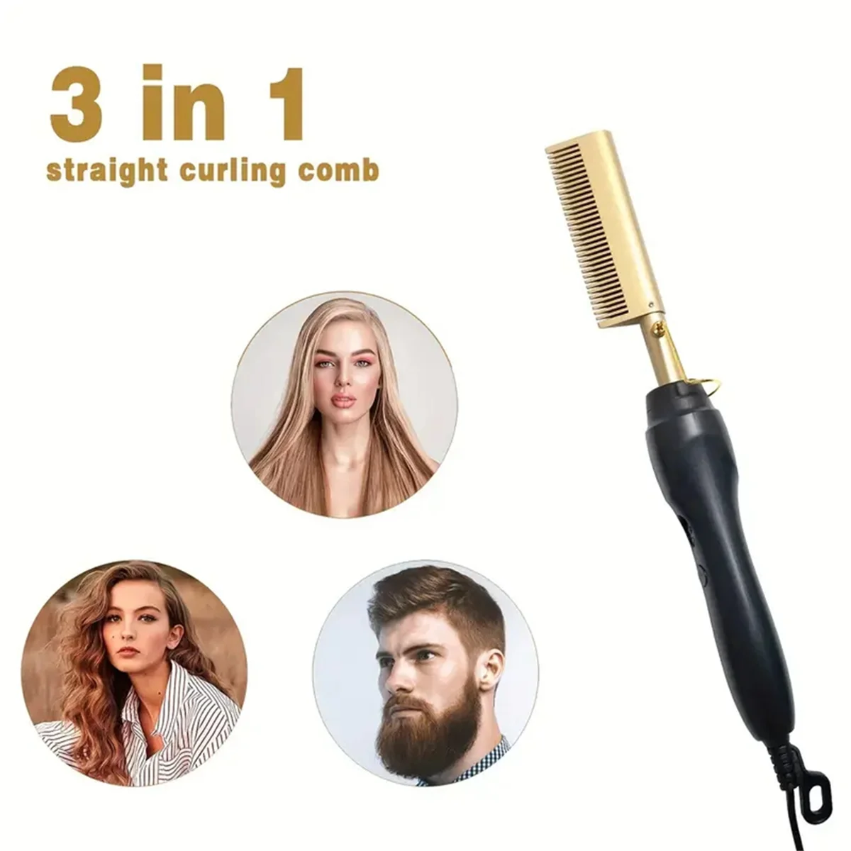Hair Straightener Comb Wet&Dry Hair Straightener Curling Iron Household Electric Comb 3In1 Straight Curling Comb EU Plug