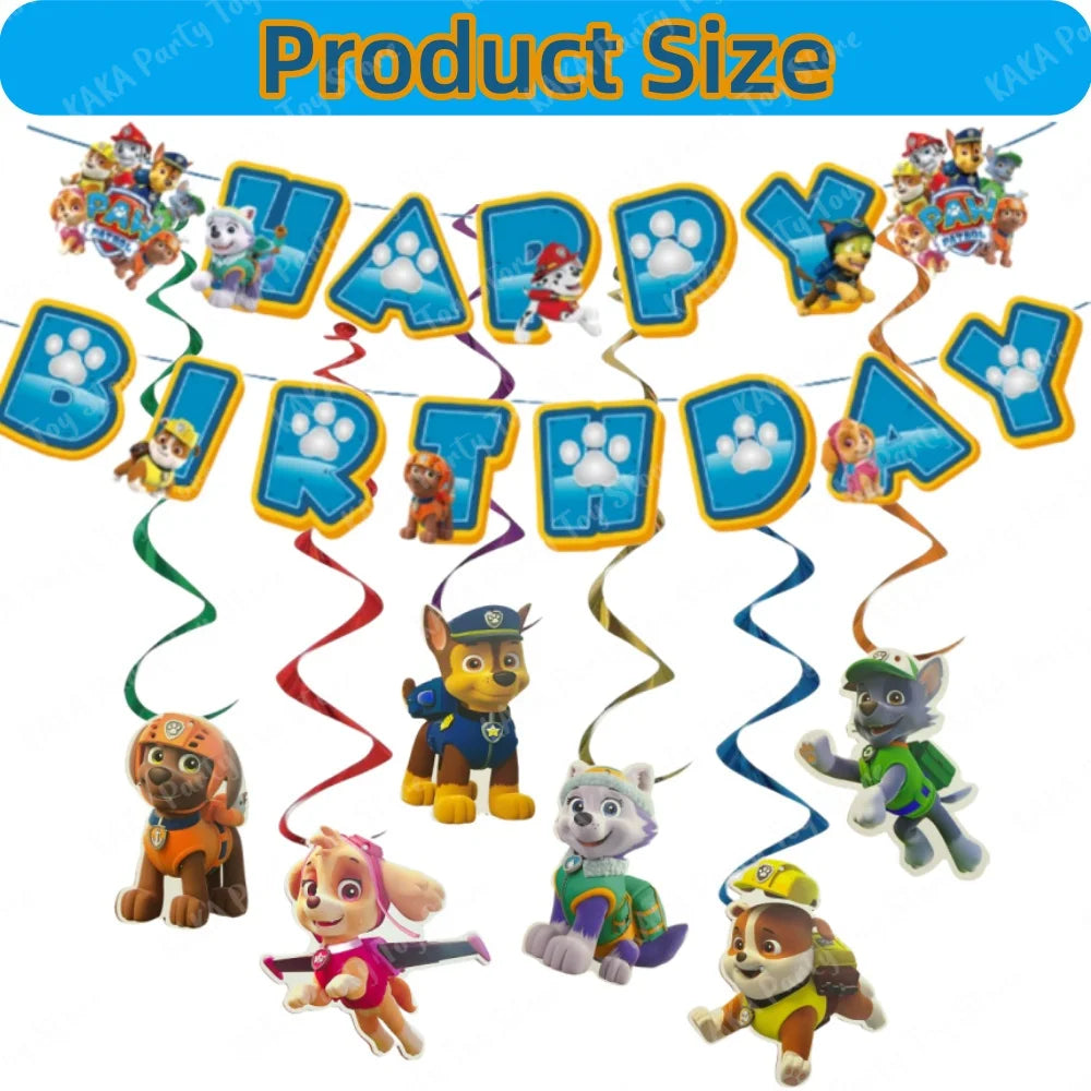 66Pcs Paw Patrol Birthday Decoration Set Latex Balloons Hanging Swirls Banner Backdrop Tablecloth for Kids Party Event Supplies