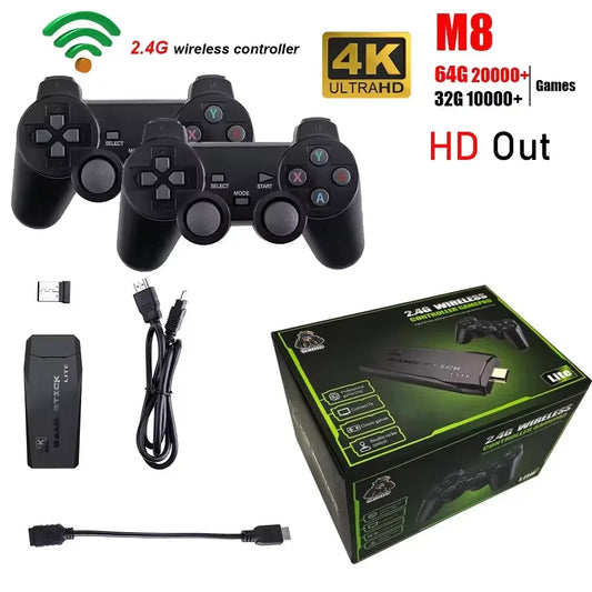 Retro Game Console with 2.4G Wireless Dual Controllers, 20000 Preloaded Games, 32/64GB, 4K TV Support for Gaming.