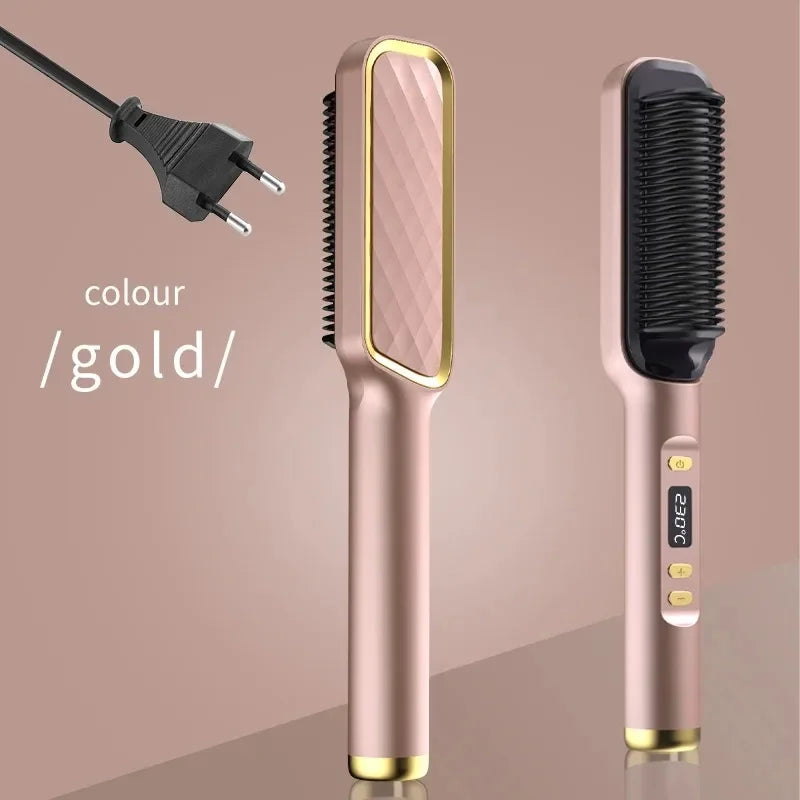 Electric Hair Straightener Brush Fast Heating Straightening Brush Hair Straightener with Anti-Scald Feature Straightener Comb
