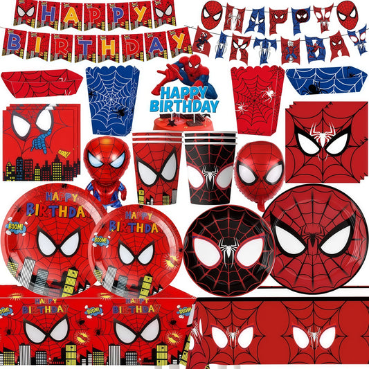 Red Spiderman Birthday Party Supplies Superhero Boy Party Favor Cup Plate Napkin Spiderman 3D Balloon Kid Baby Shower Decoration