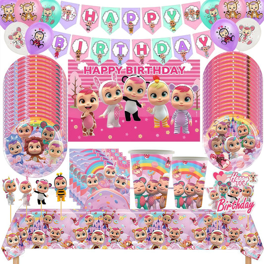 Cry Babiesed Birthday Party Decoration Tableware Cups Plates Balloons Cake Topper Tablecloth Backdrop Baby Shower Party Supplies
