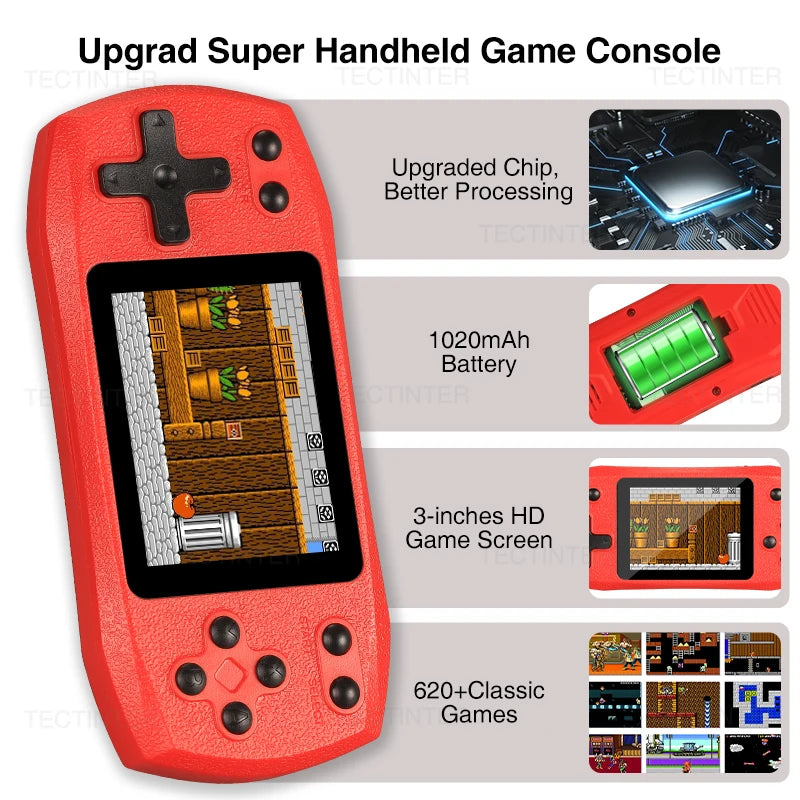 2.4 Inch Retro Video Game Console Built in 620 Classic Games Portable Handheld Game Player Rechargeable Console AV Ouput