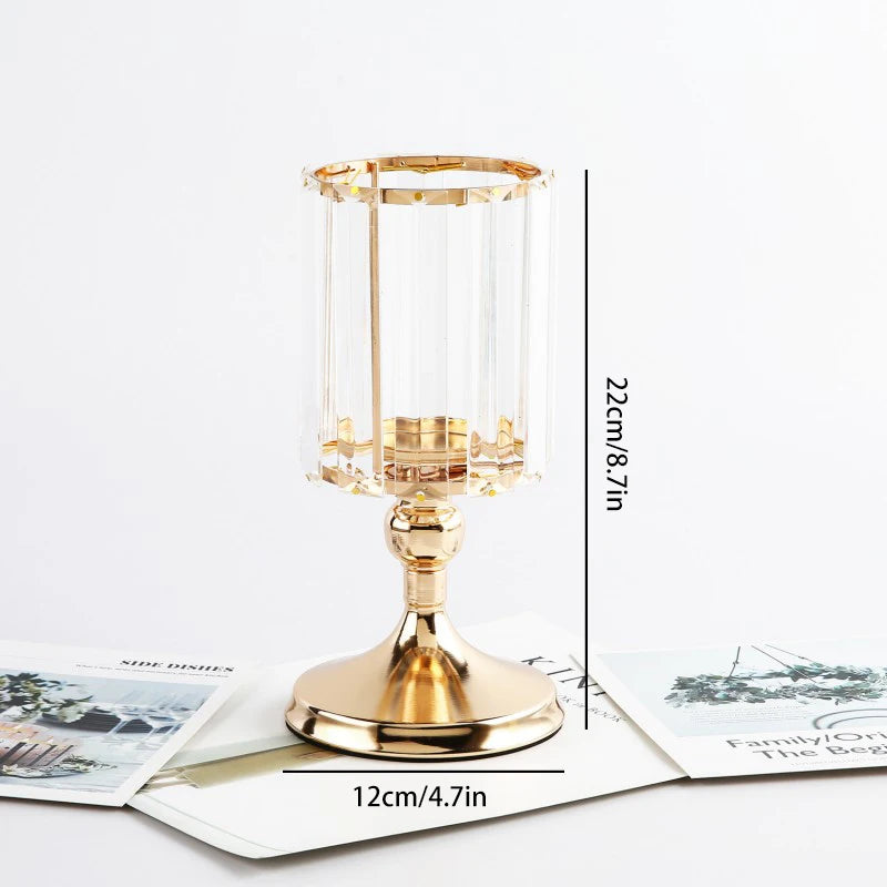Crystal Glass Candle Holders Luxury Retro Metal Candlesticks, Wedding Party, Christmas Holiday, Desktop Home Decoration, 3 Sizes