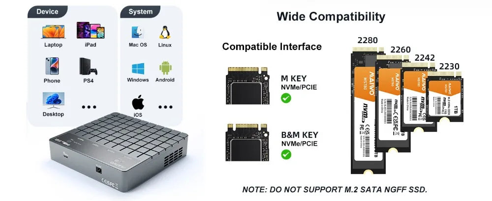 MAIWO 40Gbps M.2 NVMe SSD Enclosure 4 Bay m2 nvme ssd Adapter for M.2 To Type-C 4.0 32TB Hard Drive Case Support Offline Clone