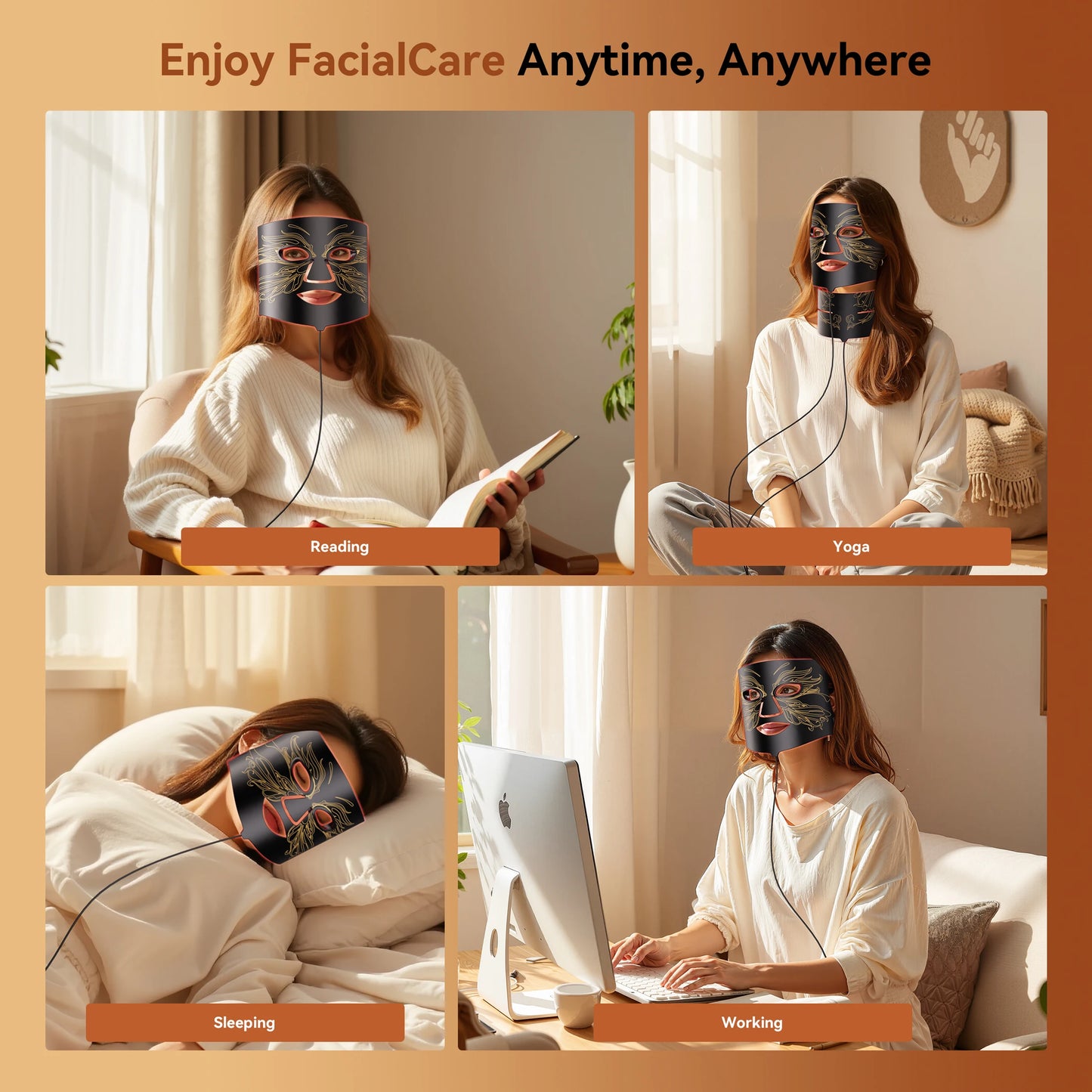 LED Face Mask with 66 LED Beads,Photon Mask with Ice Pack,2500mAh Battery LED Face Beauty Machine Photon FacialSkin Care Machine