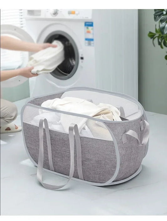 Creative Mesh Laundry Popup Hamper Laundry Baskets Durable Handles Lightweight Foldable Laundries Basket Laundry Room Storage