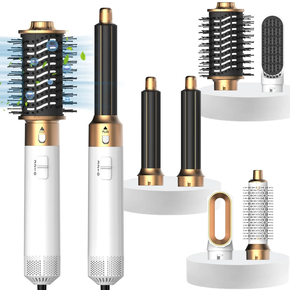 6 in 1 Multifunctional Hair Tool Blow Dryer Curler Ionic Hot Air Brush Straightener with Detachable Head