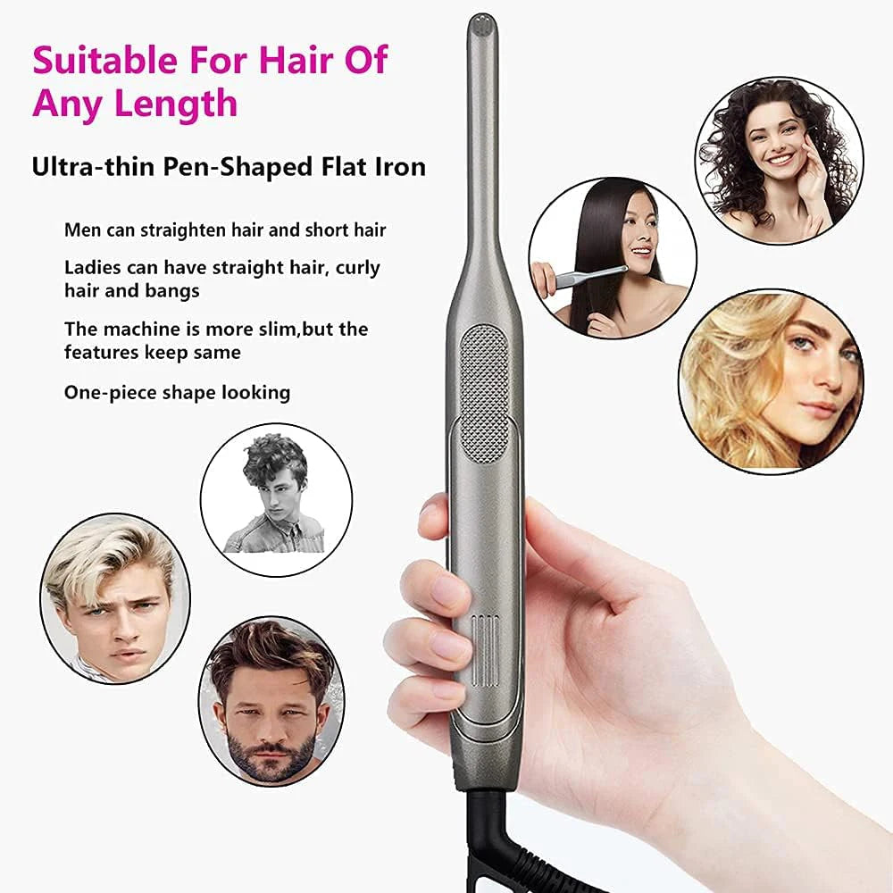 Hair Straightener Curler Professional Ceramic Coating Thinnest Plate Pencil Flat Irons For Short Hair Men's Beard Stylling Tool