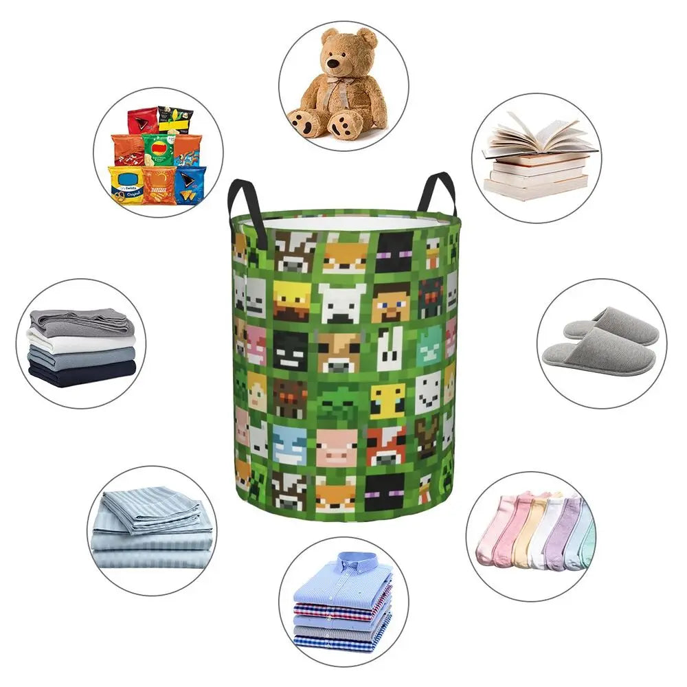 Custom Anime Game Mine C-Crafts Cartoon Laundry Hamper Large Clothes Storage Basket Toy Bin Organizer for Kids