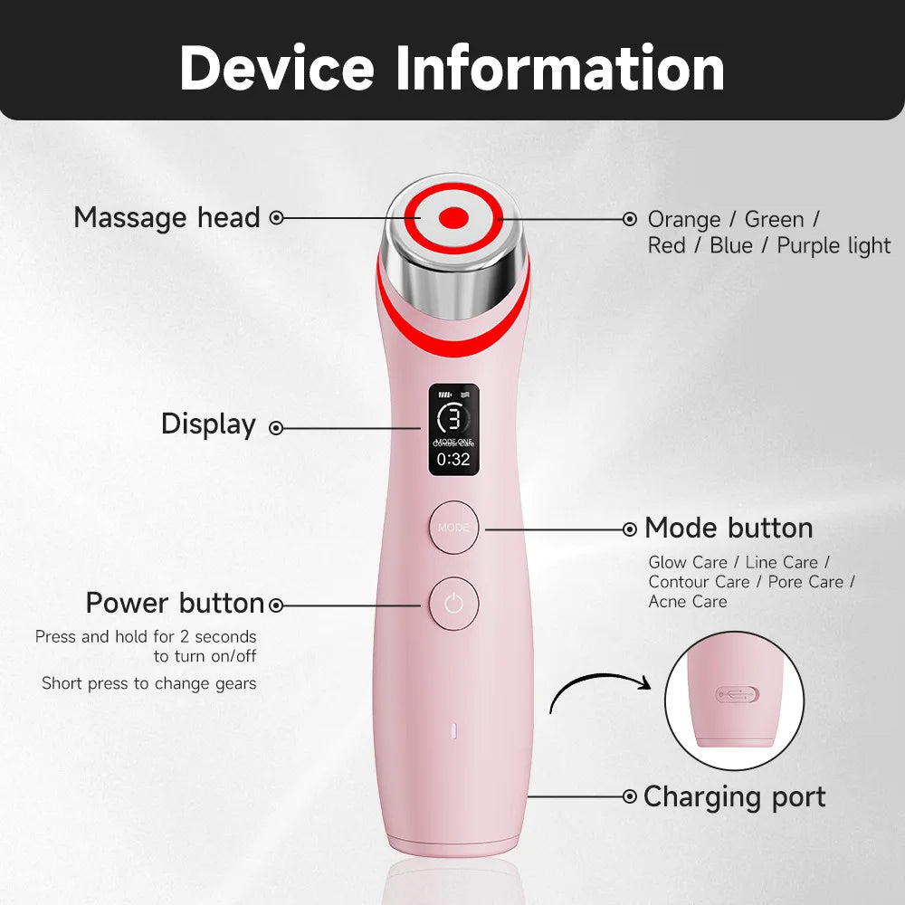 UBilli Booster Pro Led Facial Light Therapy 5 Colors Eye Beauty Wand Red Light Eye Massager for Skincare Rejuvenation Tool