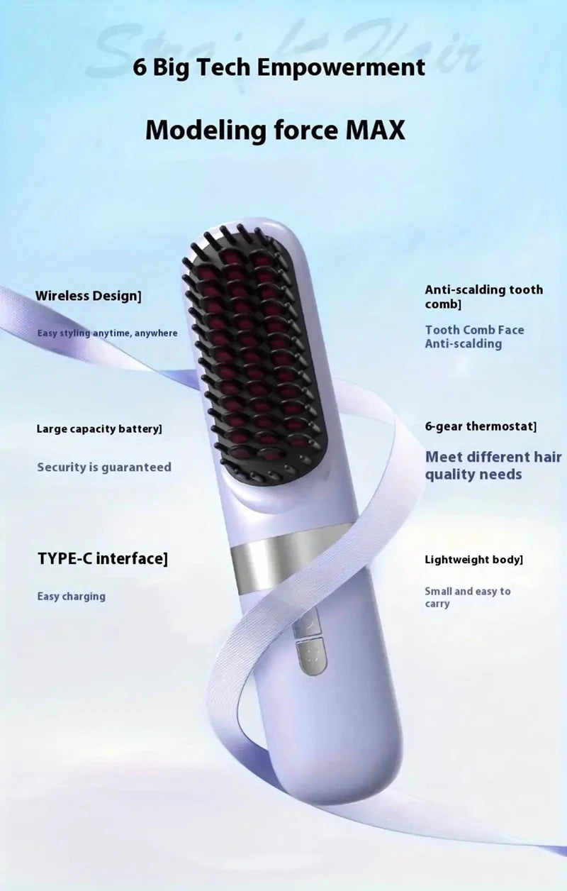 2025 Electric Hot Comb Multifunctional Wireless Straight Hair Straightener Negative Ion Anti-Scalding Straightening Brush New