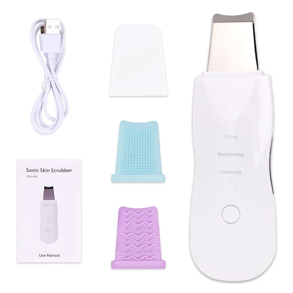 Ultrasonic Skin Scrubber Kit Vibration Face Spatula Blackhead Remover EMS LED Facial Massager Cavitation Peeling Facial Lifting