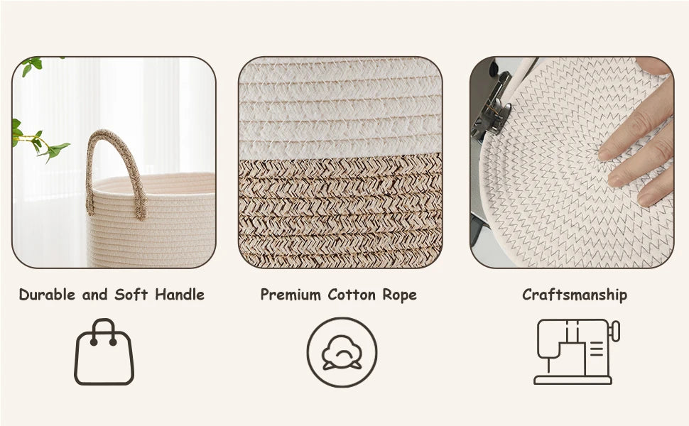 Large Size Laundry Basket,High Braided Rope Storage Basket,Suitable for Living Room、Bathroom、Bedroom Blanket、Toy、Dirty laundry