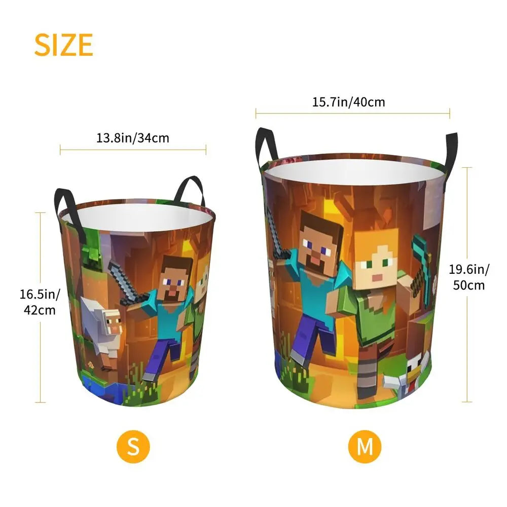 Custom Anime Game Mine C-Crafts Cartoon Laundry Hamper Large Clothes Storage Basket Toy Bin Organizer for Kids