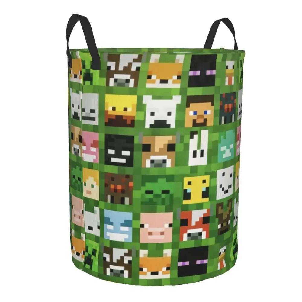 Custom Anime Game Mine C-Crafts Cartoon Laundry Hamper Large Clothes Storage Basket Toy Bin Organizer for Kids