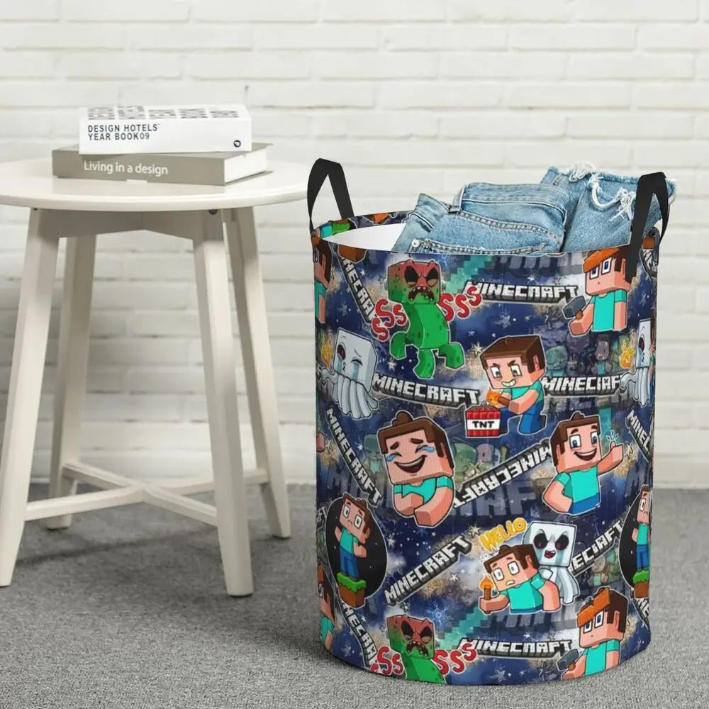 Custom Anime Game Mine C-Crafts Cartoon Laundry Hamper Large Clothes Storage Basket Toy Bin Organizer for Kids