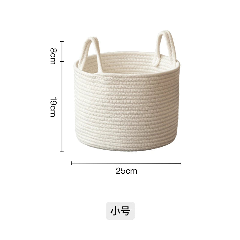 Solid White Laundry Basket Home Organization And Storage Baby Children Toy Storage Baskets Cotton Rope Woven Sundries Organizer
