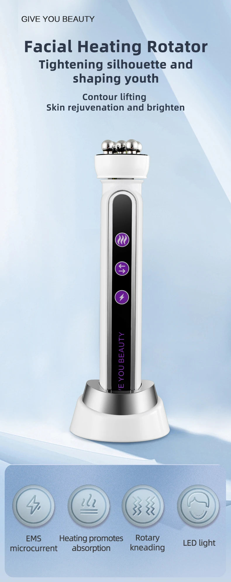 3in1 RF Heating EMS Facial 360° Roller Massager for FIne Lines Lifting Skin Rejuvenation Skin Firm Microcurrent Beauty Machine