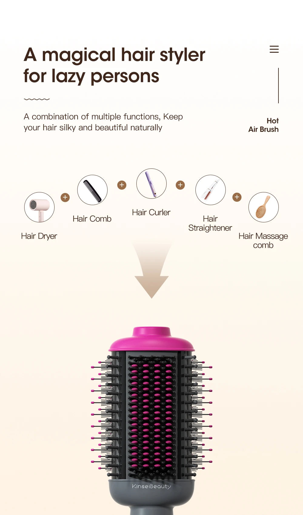 Kinseibeauty Hair Dryer Comb Straightener Dual-purpose Hot Air Brush Ceramic Anti-ironing Blower Multi-function Styling Tools