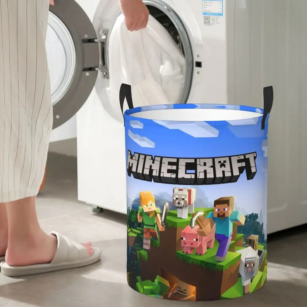 Custom Anime Game Mine C-Crafts Cartoon Laundry Hamper Large Clothes Storage Basket Toy Bin Organizer for Kids
